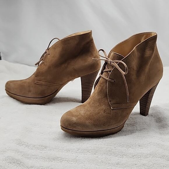 PAUL GREEN HAVANA SUEDE STACKED HEEL LACE-UP TAN ANKLE BOOTIES WOMENS SIZE 8.5 - Picture 9 of 16